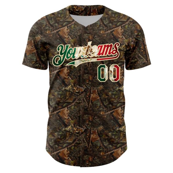Custom Camo Vintage Mexican Flag-Cream 3D Woodland Camo Authentic Salute To Service Baseball Jersey