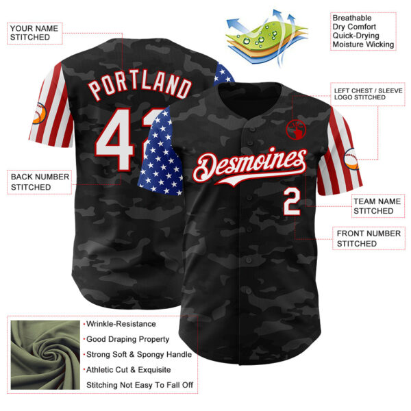 Custom Camo White-Red 3D American Flag  Authentic Salute To Service Baseball Jersey