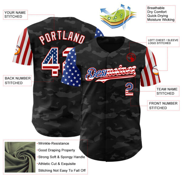 Custom Camo USA Flag White-Red 3D Authentic Salute To Service Baseball Jersey