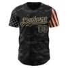 Custom Camo Black-Cream 3D American Flag Authentic Salute To Service Baseball Jersey