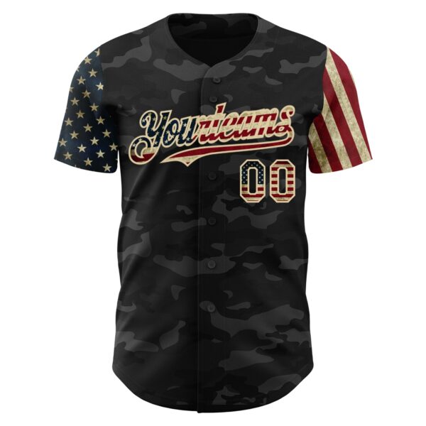 Custom Camo Vintage USA Flag-Cream 3D Authentic Salute To Service Baseball Jersey