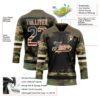 Custom Camo Vintage USA Flag Olive Black-Cream Splash Hockey Lace Neck Jersey
