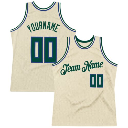 Cream0074 Custom Cream Hunter Green-Royal Authentic Throwback Basketball Jersey
