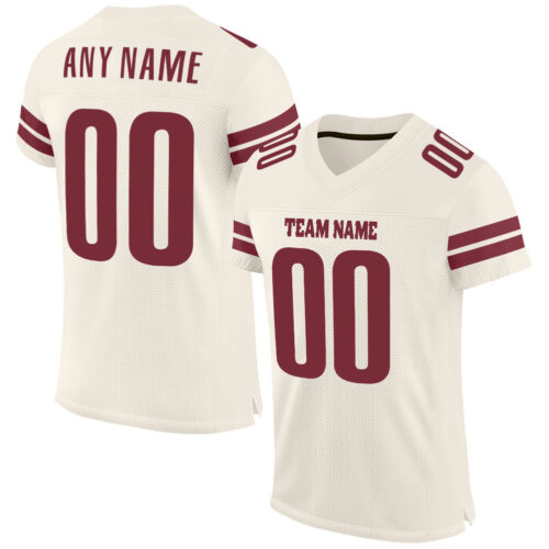 Cream0146 Custom Cream Burgundy Mesh Authentic Football Jersey