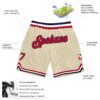 Custom Cream Navy Pinstripe Red-Navy Authentic Basketball Shorts
