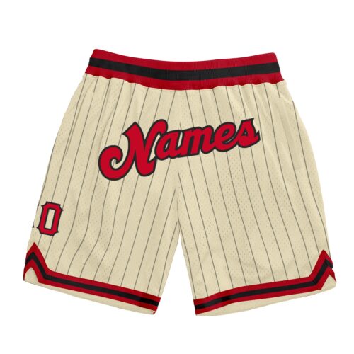 Cream0204 Custom Cream Black Pinstripe Red-Black Authentic Basketball Shorts
