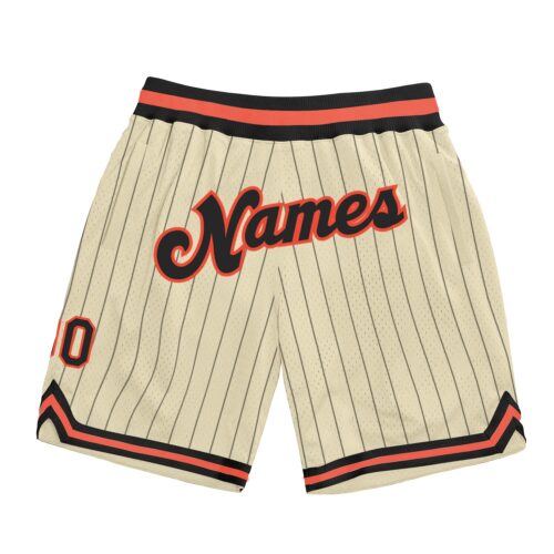 Cream0205 Custom Cream Black Pinstripe Black-Orange Authentic Basketball Shorts