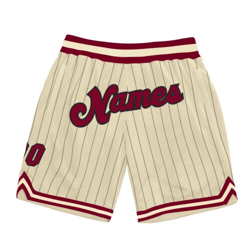Cream0206 Custom Cream Black Pinstripe Maroon-Black Authentic Basketball Shorts