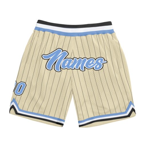Cream0207 Custom Cream Black Pinstripe Light Blue-White Authentic Basketball Shorts