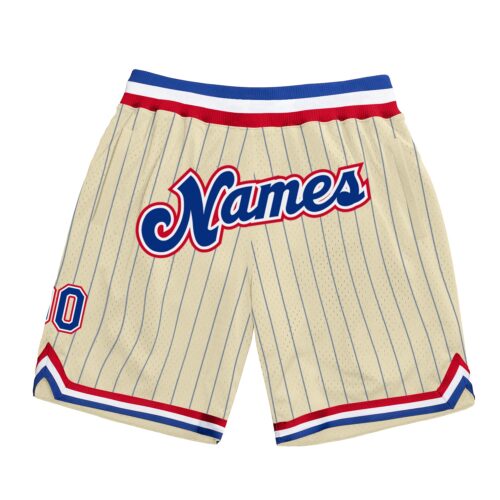 Cream0208 Custom Cream Royal Pinstripe Royal-Red Authentic Basketball Shorts