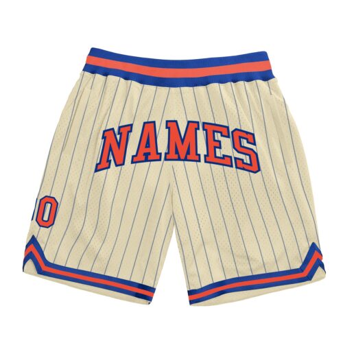 Cream0209 Custom Cream Royal Pinstripe Orange-Royal Authentic Basketball Shorts
