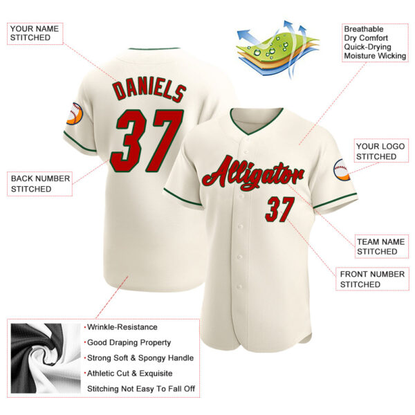 Custom Cream Red-Green Authentic Baseball Jersey