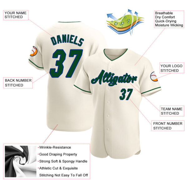 Custom Cream Green-Royal Authentic Baseball Jersey