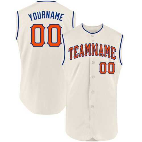 Cream0220 Custom Cream Orange-Royal Authentic Sleeveless Baseball Jersey