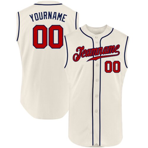 Cream0222 Custom Cream Red-Navy Authentic Sleeveless Baseball Jersey