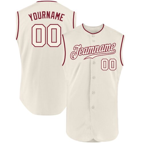 Cream0230 Custom Cream Cream-Crimson Authentic Sleeveless Baseball Jersey