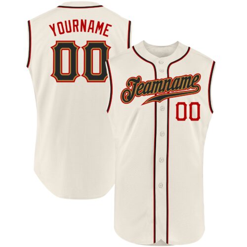 Cream0231 Custom Cream Black-Red Authentic Sleeveless Baseball Jersey