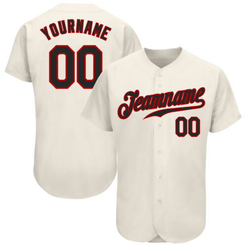 Cream0248 Custom Cream Black-Red Authentic Baseball Jersey