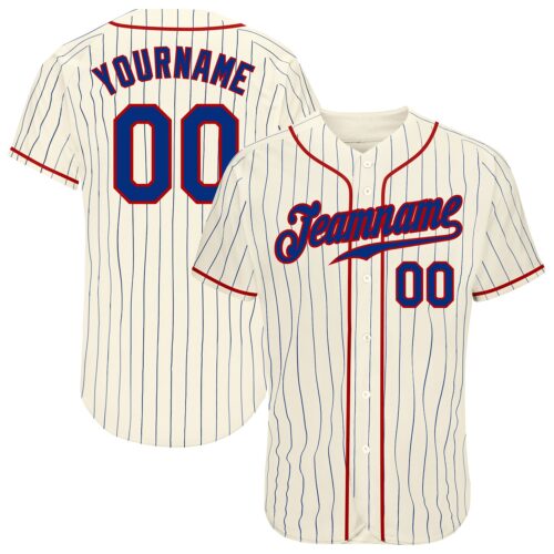 Cream0249 Custom Cream Royal Pinstripe Royal-Red Authentic Baseball Jersey