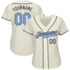 Custom Cream Light Blue Pinstripe Light Blue-Steel Gray Authentic Father's Day Baseball Jersey
