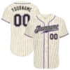 Custom Cream Black Pinstripe Black-Purple Authentic Baseball Jersey