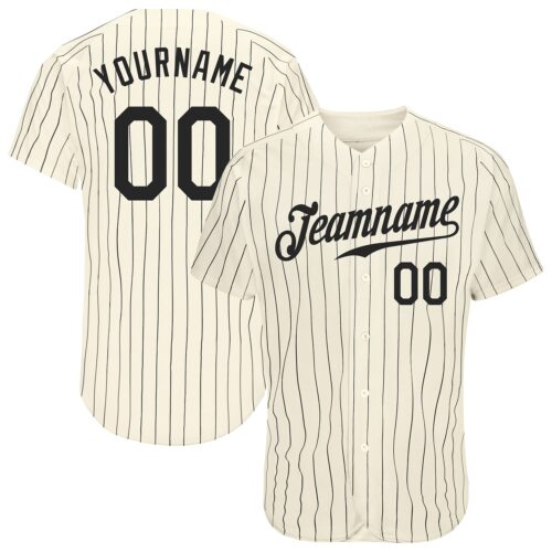 Custom Cream Black Pinstripe Black Authentic Baseball Jersey