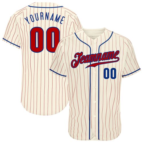 Cream0255 Custom Cream Red Pinstripe Red-Royal Authentic Baseball Jersey