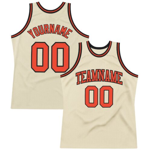 Cream0267 Custom Cream Orange-Black Authentic Throwback Basketball Jersey