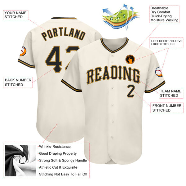 Custom Cream Black-Old Gold Authentic Baseball Jersey