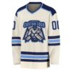 Custom Cream Navy-Light Blue Hockey Jersey