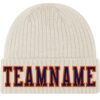 Custom Cream Navy-Orange Stitched Cuffed Knit Hat