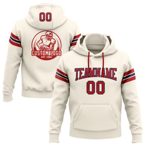 Cream0326 Custom Stitched Cream Red-Navy Football Pullover Sweatshirt Hoodie
