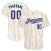 Custom Cream Purple Pinstripe Purple-Teal Authentic Baseball Jersey