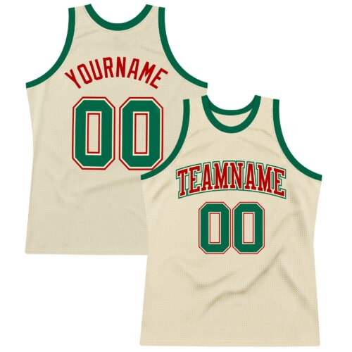 Cream0354 Custom Cream Kelly Green-Red Authentic Throwback Basketball Jersey