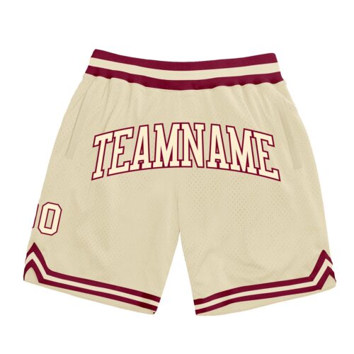 Cream0360 Custom Cream Cream-Maroon Authentic Throwback Basketball Shorts