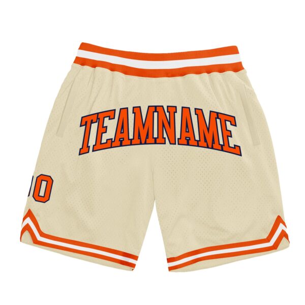 Custom Cream Orange-Navy Authentic Throwback Basketball Shorts