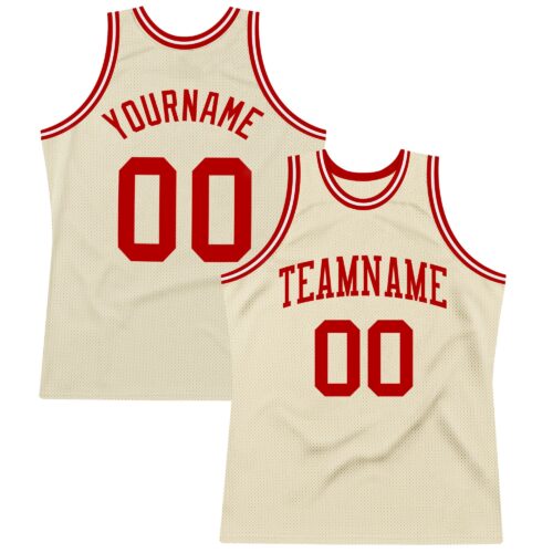 Cream0368 Custom Cream Red-White Authentic Throwback Basketball Jersey