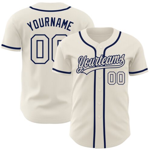 Cream0387 Custom Cream Cream-Navy Authentic Baseball Jersey