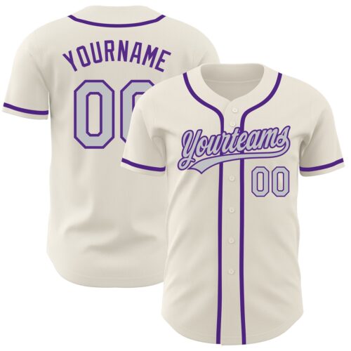 Cream0391 Custom Cream Gray-Purple Authentic Baseball Jersey