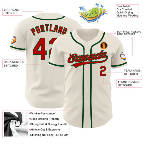 Custom Cream Red-Green Authentic Baseball Jersey