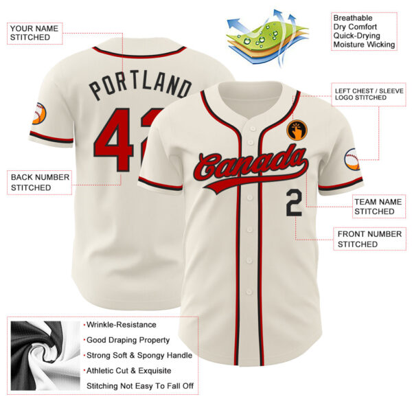 Custom Cream Red-Black Authentic Baseball Jersey