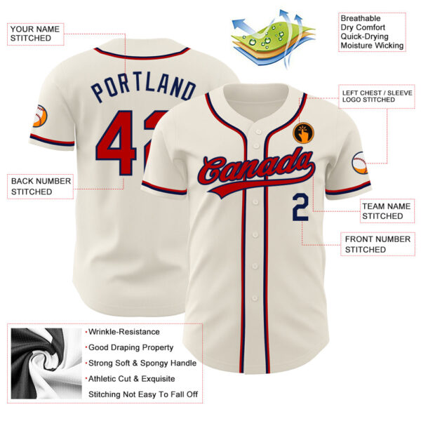 Custom Cream Red-Navy Authentic Baseball Jersey