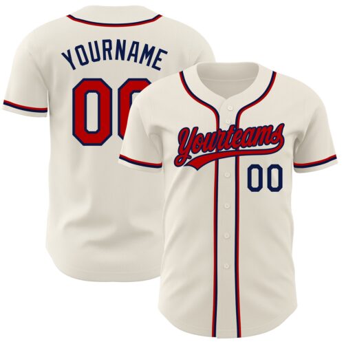 Cream0399 Custom Cream Red-Navy Authentic Baseball Jersey