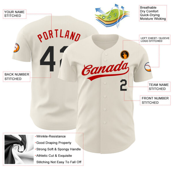 Custom Cream Black-Red Authentic Baseball Jersey