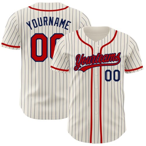 Cream0415 Custom Cream Navy Pinstripe Red Authentic Baseball Jersey