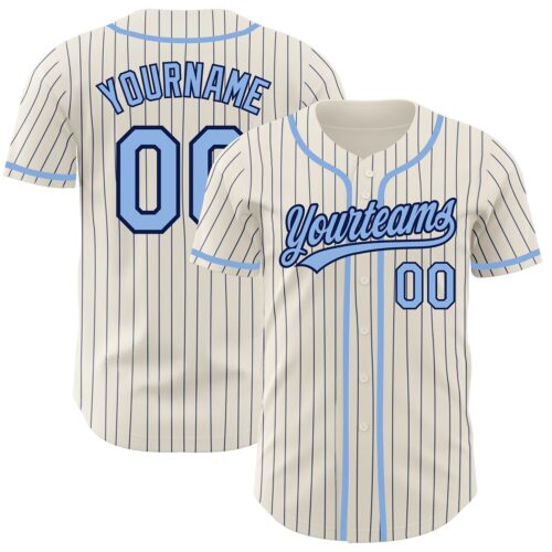 Cream0416 Custom Cream Navy Pinstripe Light Blue Authentic Baseball Jersey