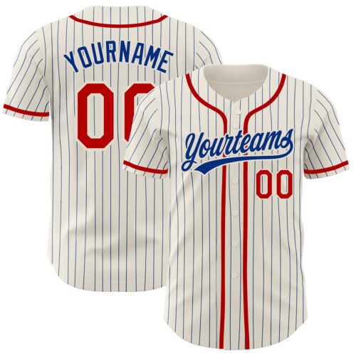 Cream0417 Custom Cream Royal Pinstripe Red Authentic Baseball Jersey