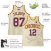 Custom Cream Black Pinstripe Purple-Gold Authentic Basketball Jersey