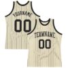Custom Cream Black Pinstripe Black Authentic Basketball Jersey