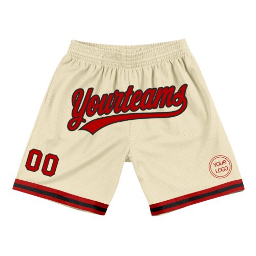 Cream0444 Custom Cream Red-Black Authentic Throwback Basketball Shorts